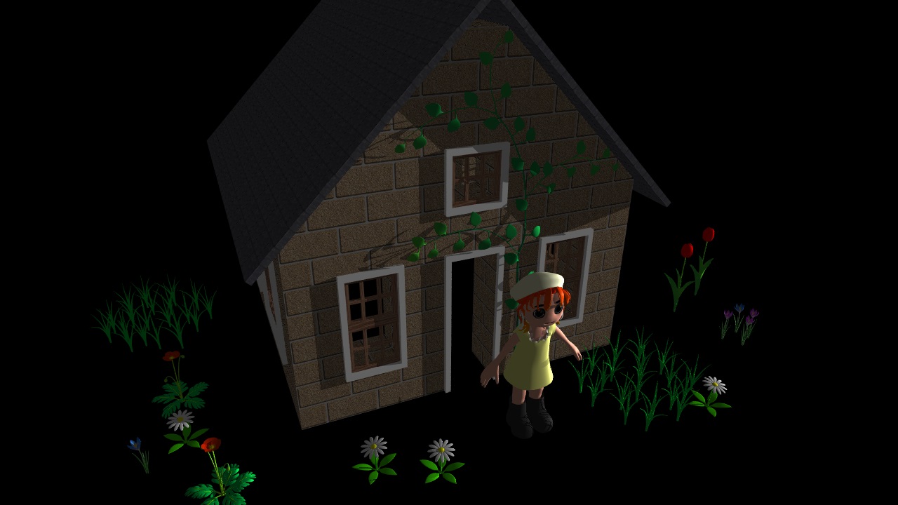 Voxel style house with organic character and plants